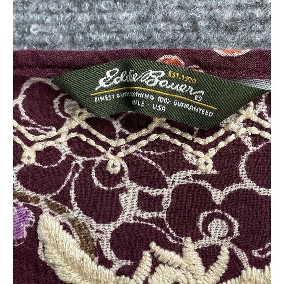 Eddie Bauer Blouse Womens S Purple Embroidered Tasseled Paisley Boho Semi Sheer - Picture 8 of 14